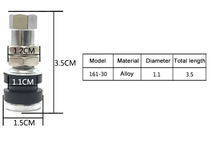 Motorcycle Valve TR161 Dimensional drawing