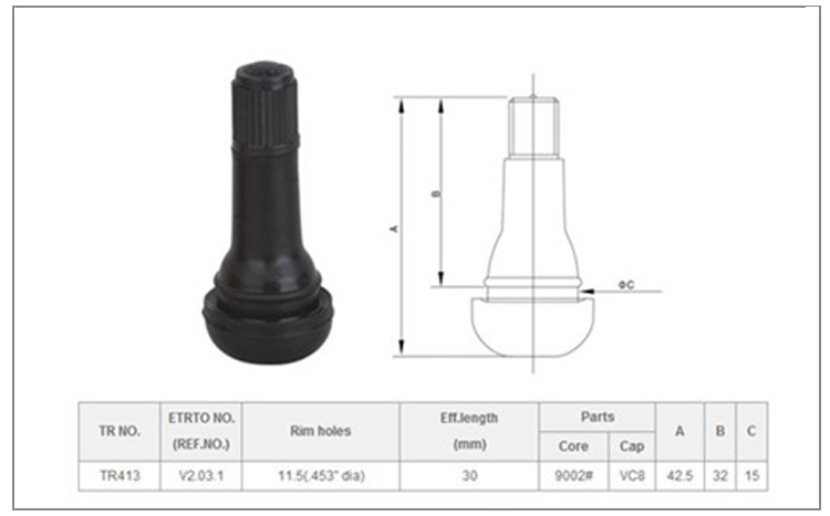 Rubber Tire Valve Stems TR413 size